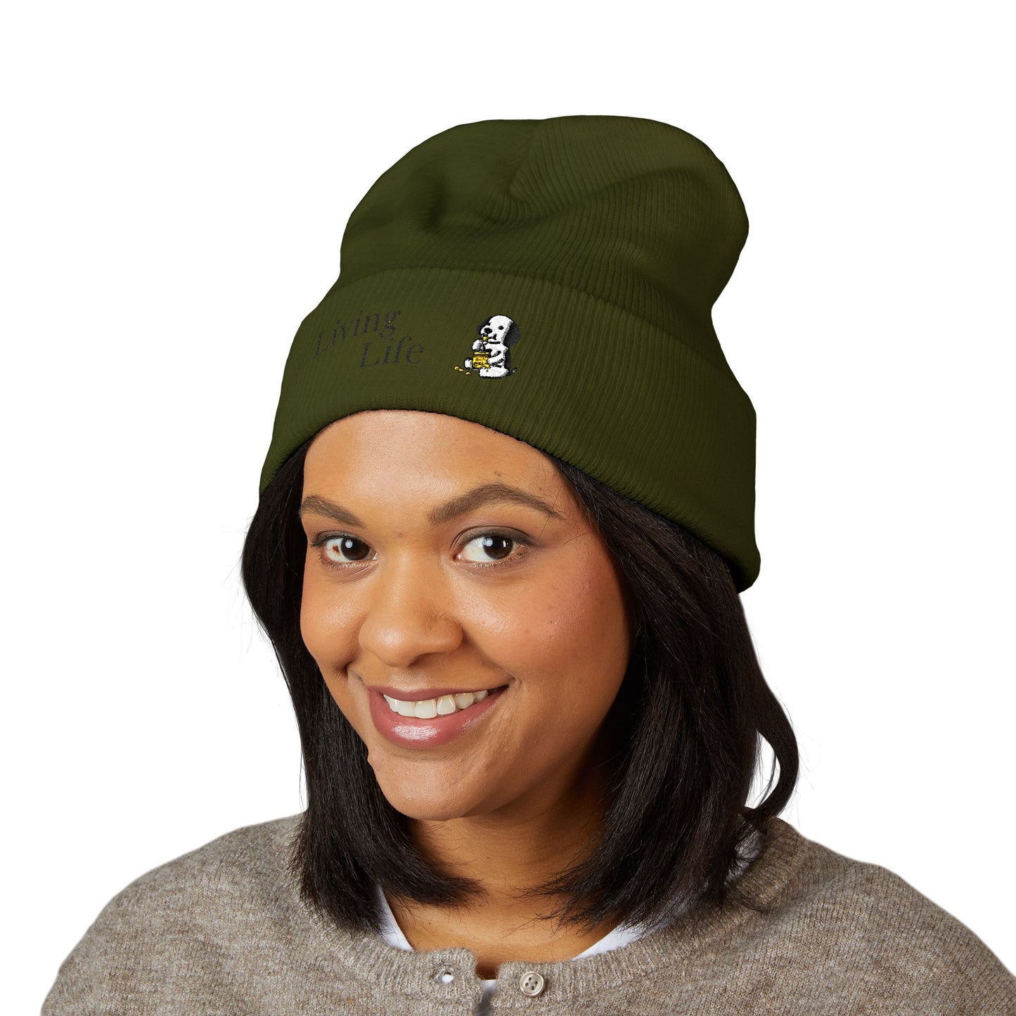 Embroidered Puppy & Duck Cuffed Beanie — Cute Dog Winter Hat