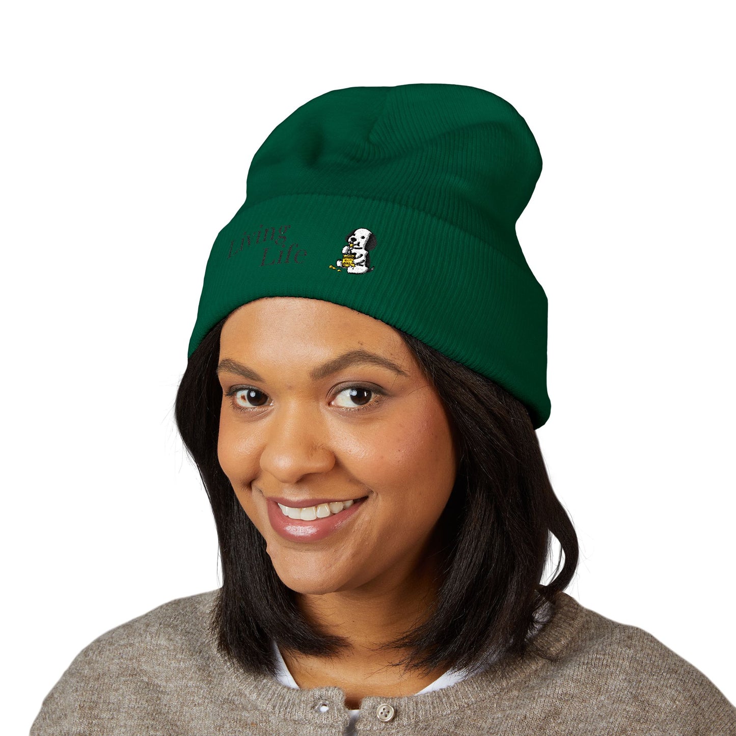 Embroidered Puppy & Duck Cuffed Beanie — Cute Dog Winter Hat
