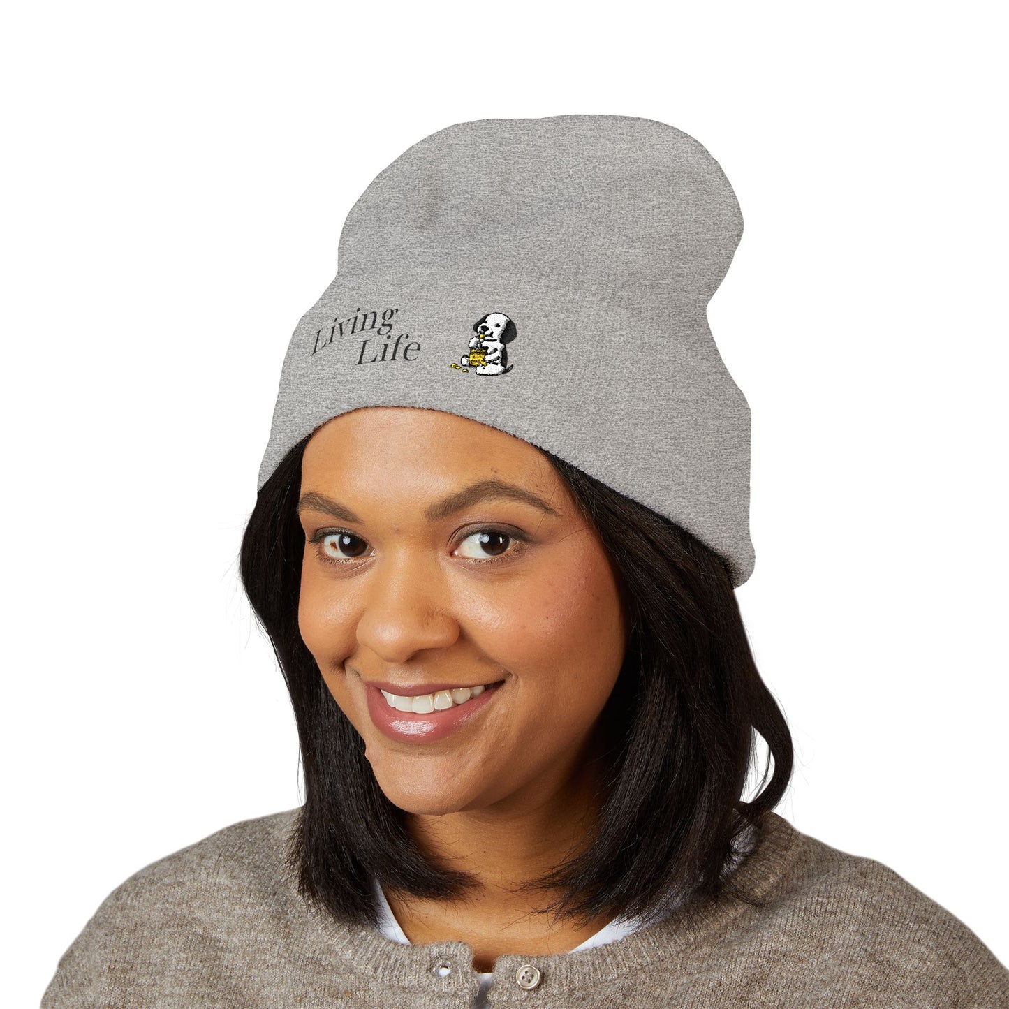 Embroidered Puppy & Duck Cuffed Beanie — Cute Dog Winter Hat