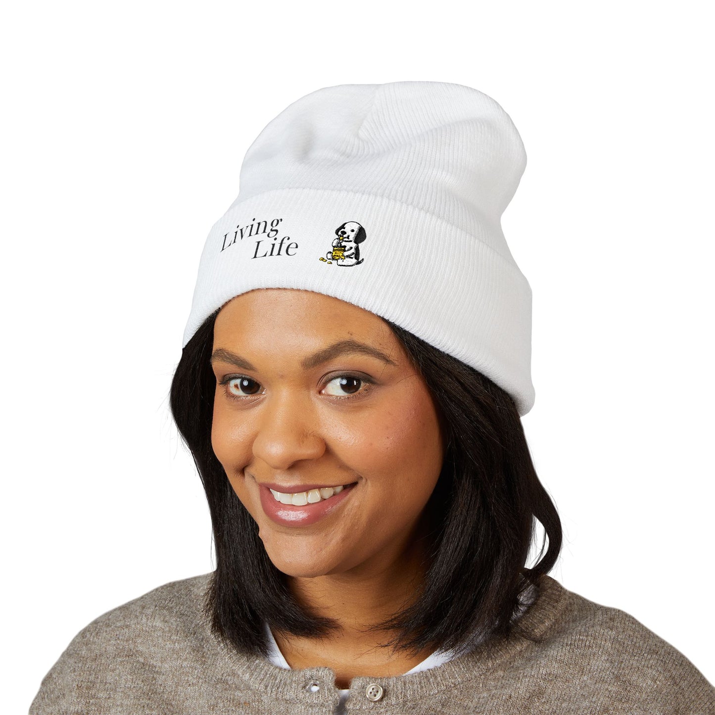 Embroidered Puppy & Duck Cuffed Beanie — Cute Dog Winter Hat