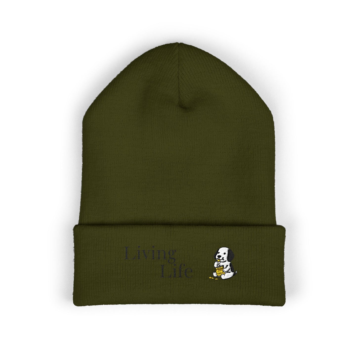 Embroidered Puppy & Duck Cuffed Beanie — Cute Dog Winter Hat