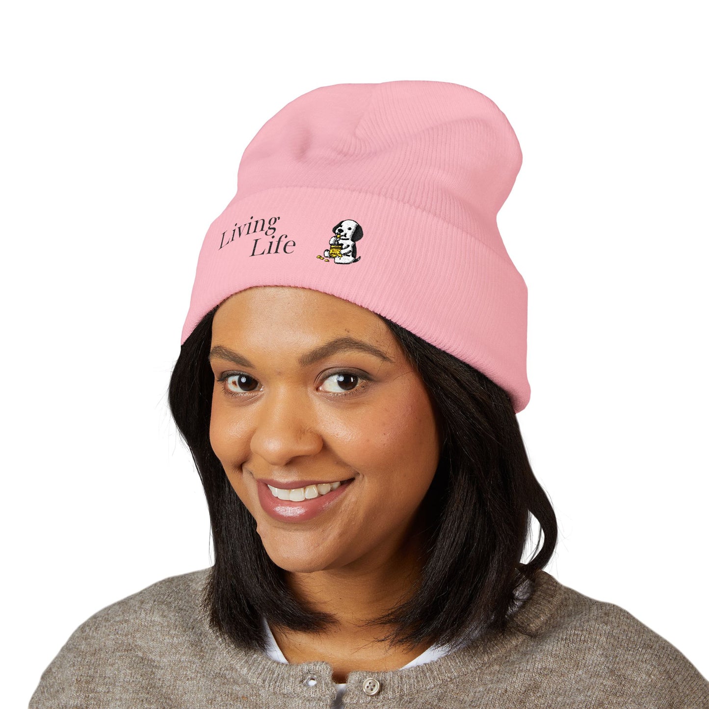 Embroidered Puppy & Duck Cuffed Beanie — Cute Dog Winter Hat