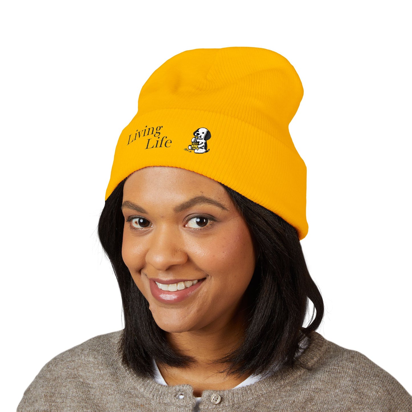Embroidered Puppy & Duck Cuffed Beanie — Cute Dog Winter Hat