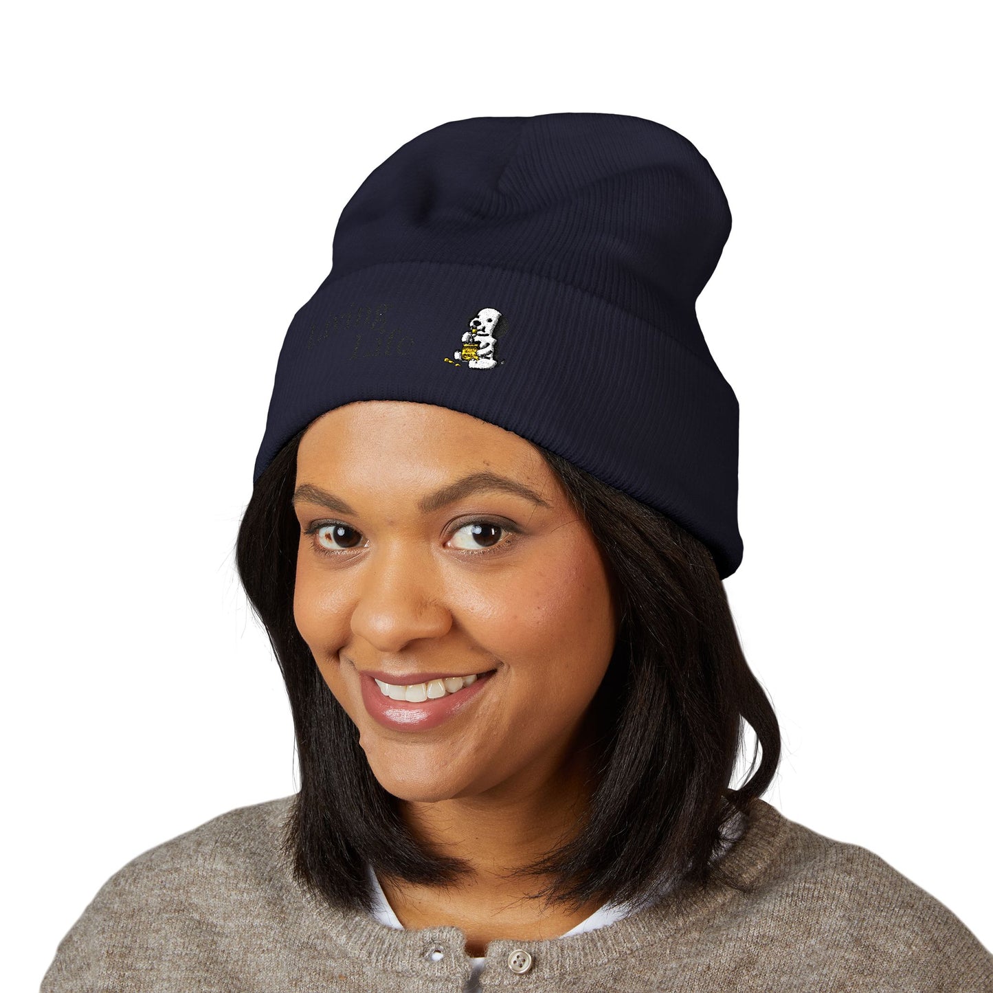 Embroidered Puppy & Duck Cuffed Beanie — Cute Dog Winter Hat